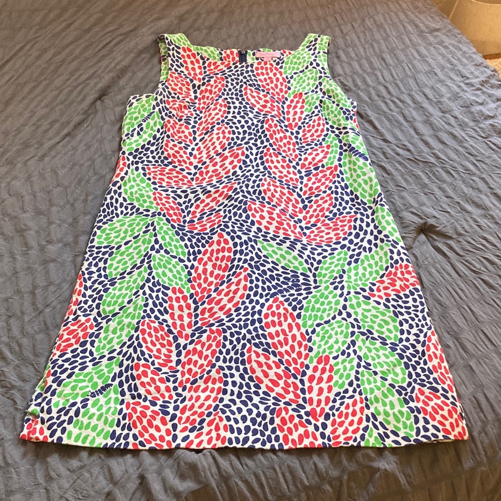 Lilly Pulitzer Navy, Red & Green Leaf-Print Shift Dress Size 8